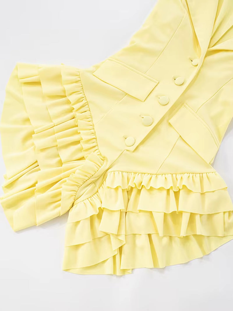Elegant Button Details Slim Ruffles Romper One Piece Outfits Glam Womens Blazer Short Jumpsuits Yellow Holiday Outfits