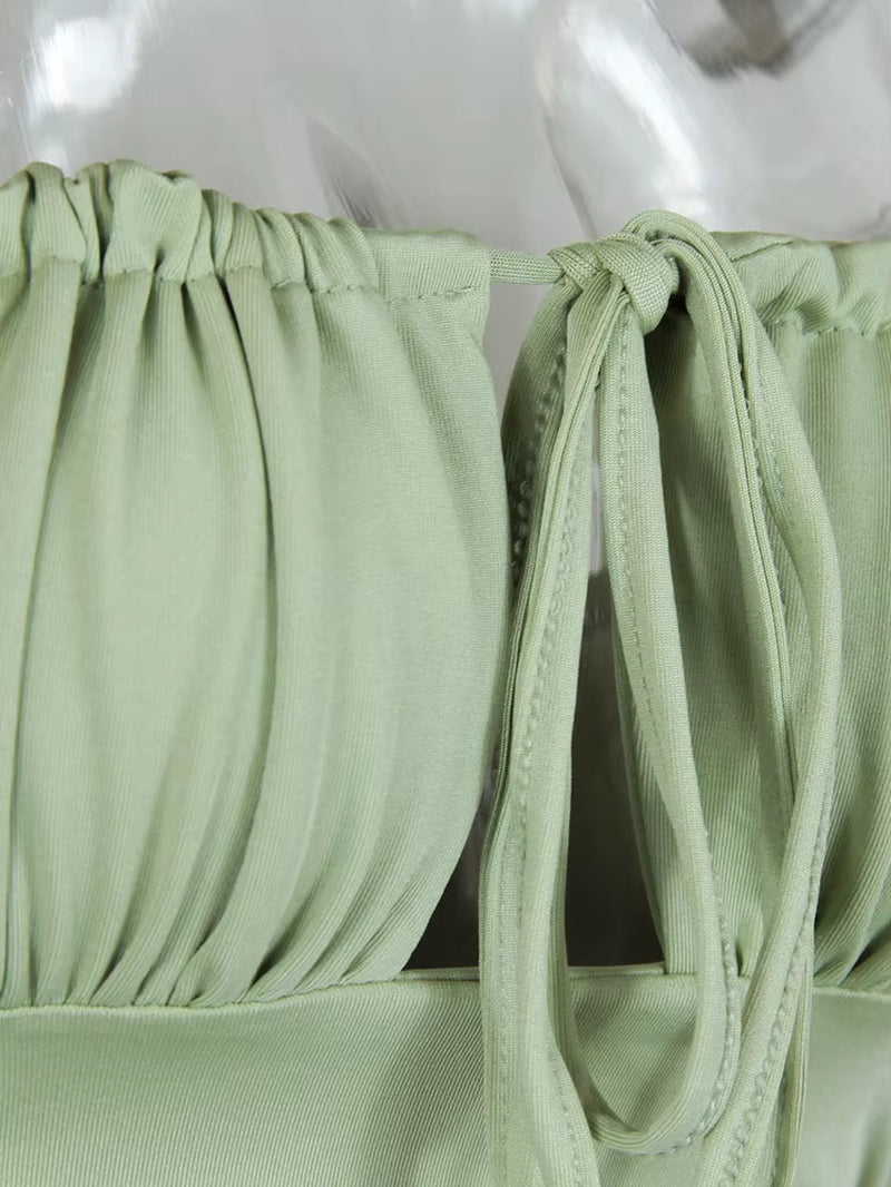 Perfect off Shoulder Long Sleeve Pleated Bodycon Short Dress for Women Lace-Up Ruched Vacation Dress Party Club Vestido