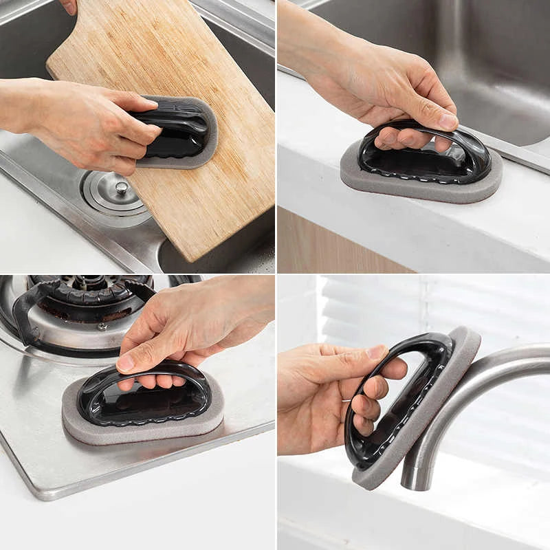 Magic Emery Sponge Brush Wipe Eraser Cleaner Kitchen Bath Rust Strong Decontamination Cleaning Tools with Handle Household Tools