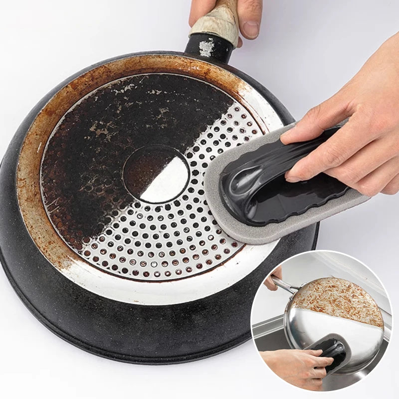 Magic Emery Sponge Brush Wipe Eraser Cleaner Kitchen Bath Rust Strong Decontamination Cleaning Tools with Handle Household Tools