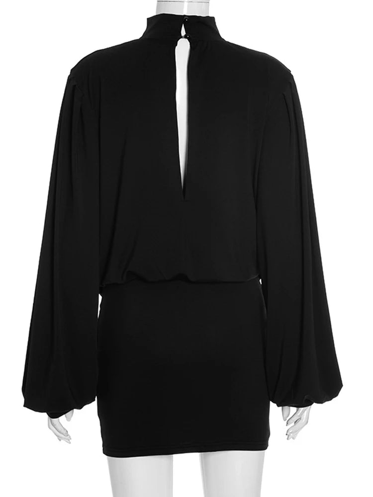 Elegant Choker Neck Cut-Out Draped Dress Set Holiday Outfits Women Hollow Out Ruched Two-Piece Dress Night Out Vestidos