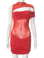 Women'S Sheer Mesh Patchwork Cut-Out Slim Short Dress Glam See-Though Ruched Party Dresses Night Out Vestidos Clubwear