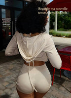 Womens Hoodied Tracksuits Set 3 Piece Outfits Sporty Heart Bra Top and Matching Shorts Set Fitness Lounge Set Overalls