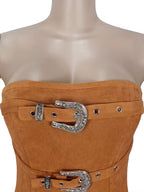 Luxury Birthday Dress Woman Glam off Shoulder Buckle Fringed Suede Midi Dress Chirstmas Outfits Night Clubwear Vestidos