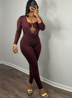 Hot Women'S Cutout Buckle Draped Skinny Jumpsuits One Piece Outfits Fashion Long Sleeve Metal Romper Night Out Overalls