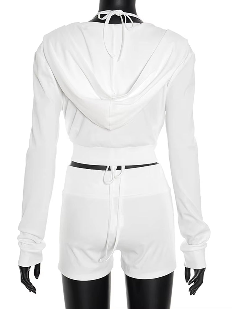 Womens Hoodied Tracksuits Set 3 Piece Outfits Sporty Heart Bra Top and Matching Shorts Set Fitness Lounge Set Overalls