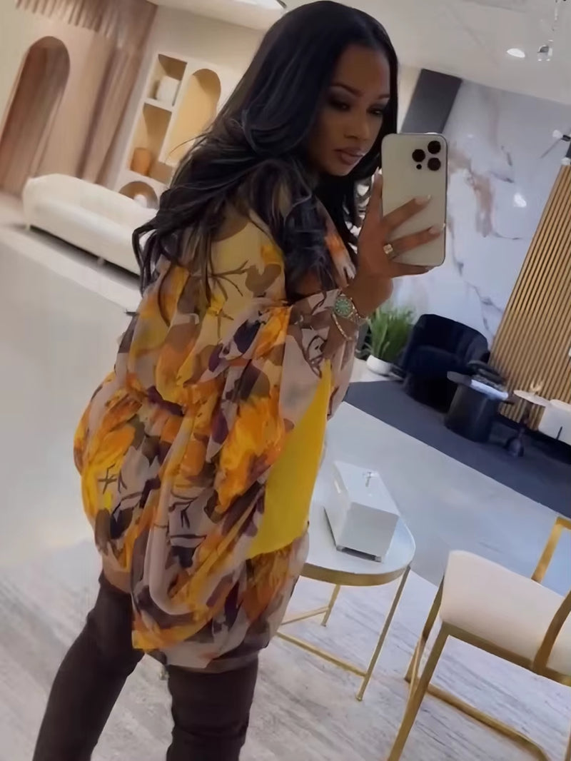 Luxury Girl Tropical Print Oversize Rcuhed Blouse and Matching Shorts Set 2 Piece Holiday Outfits Beach Set Streetwear