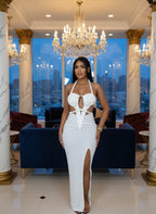 Women'S Cut-Out Ruched Maxi Dress Orange Sexy Halter Neck Backless High Slit Bandage Party Dresses Birthday Outfits