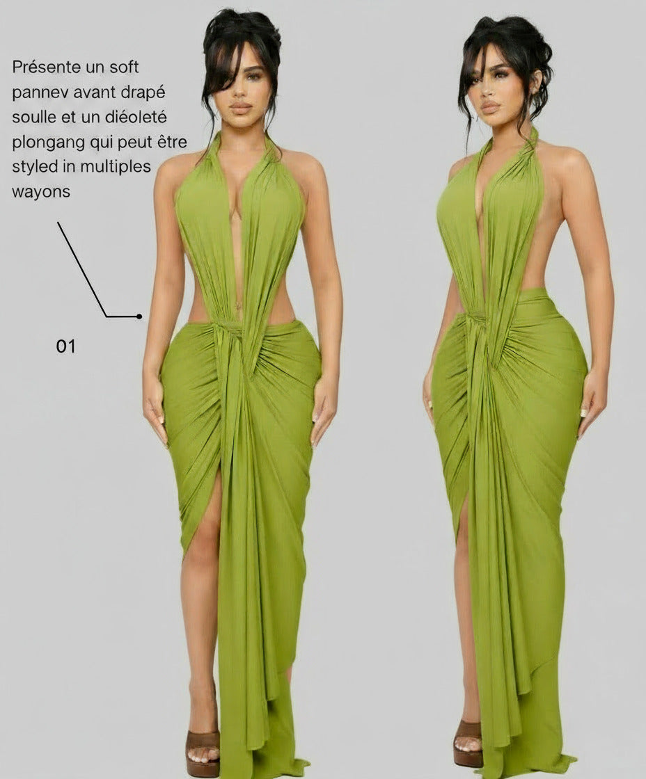 Robe Émeraude Élégance Drapée