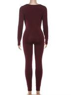 Hot Women'S Cutout Buckle Draped Skinny Jumpsuits One Piece Outfits Fashion Long Sleeve Metal Romper Night Out Overalls