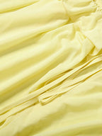 Girls Sweet Sunshine Ruffled Mini Dress Yellow Holiday Outfits Elegant off Shoulder Lace-Up Ruched Party Dress Clubwear