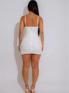 Luxury Birthday Dress Woman Glam White Strappy Pearls Accent Mini Dress Sexy Cut-Out Sequins Chirstmas Dress Outfits