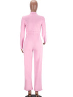 Glamours Choker Neck Metal Belted Wide Legs Jumpsuits Stretch Cut-Out Party Jumpsuits Sexy Rompers Celebrities Outfits