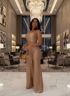 Glamours off Shoulder Cut-Out Metal Palazzo Jumpsuit One Piece Outfits Glam Strapless Night Out Rompers Club Overalls