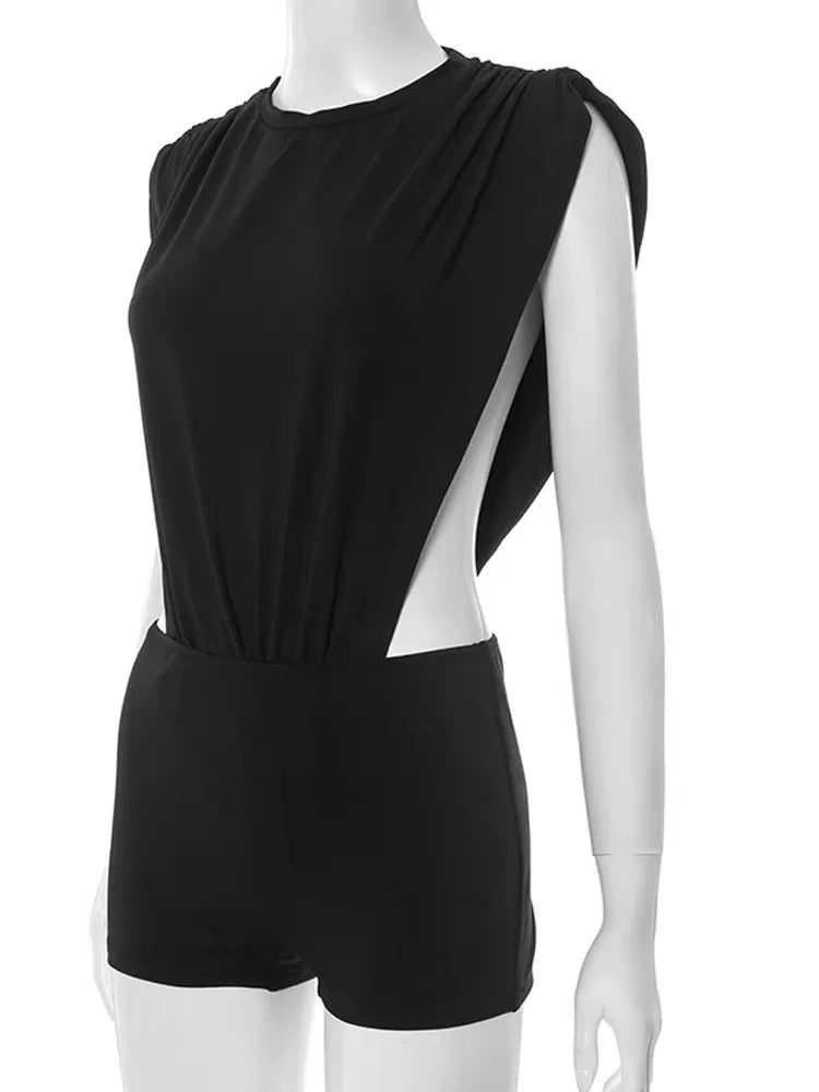 Popular Night Out Set 2 Piece Outfits Womens Solid Bodysuits Top and Matching Shorts Set Female Co-Ord Set Clubwear