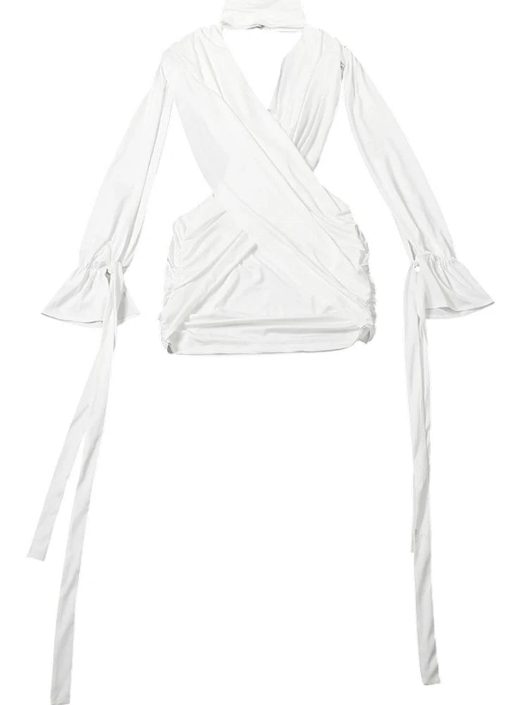 Elegant Choker Neck Cut-Out Twist Front Short Dress Holiday Outfits Women Hollow Out Ruched Party Dress Female Vestidos