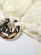 Elegant Apricot Flower Roses 3 Pc Set Holiday Outfits Glam Floral Embellished Bra Top and Maxi Skirt Set Beach Suit Set