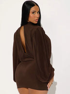 Elegant Choker Neck Cut-Out Draped Dress Set Holiday Outfits Women Hollow Out Ruched Two-Piece Dress Night Out Vestidos