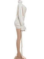 Elegant Choker Neck Cut-Out Twist Front Short Dress Holiday Outfits Women Hollow Out Ruched Party Dress Female Vestidos