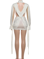 Elegant Choker Neck Cut-Out Twist Front Short Dress Holiday Outfits Women Hollow Out Ruched Party Dress Female Vestidos