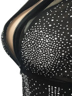 Sparkle Crystal Pants Set Outfits New Autumn See through Rhinestone Studded Crop Top and Legging Set Party Club Wears