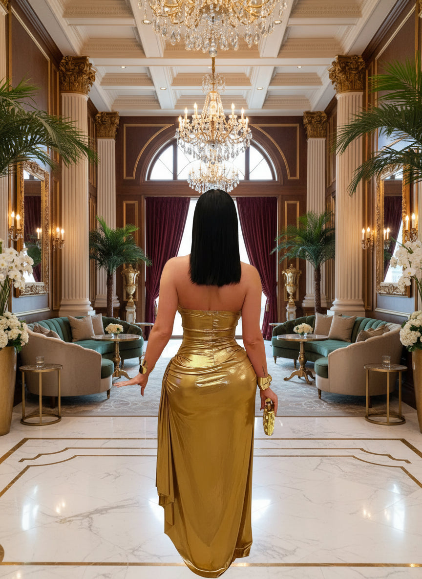 Beautiful Halter V Neck Ruched Leather Maxi Dress Luxury Birthday Dress Women Faux Leather Evening Dress Sexy Clubwear