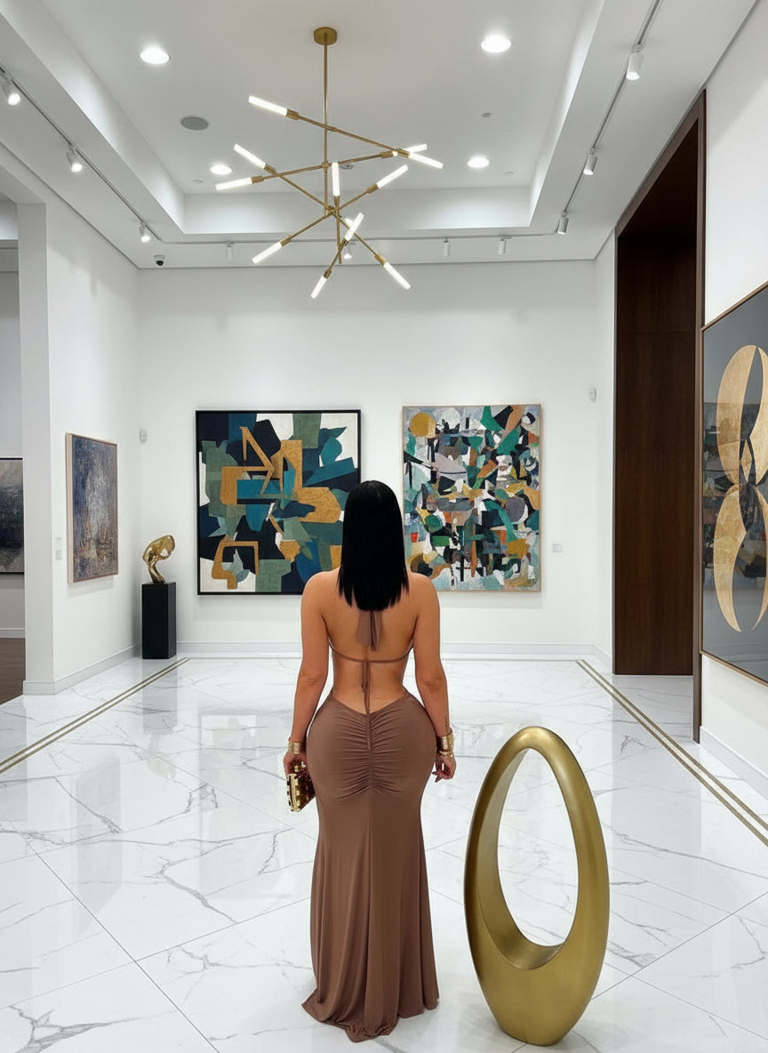 New Chic Halter V Neck O Rings Long Maxi Dress Glam Women Sexy Backless Ruched High Slit Party Dresses Birthday Outfits