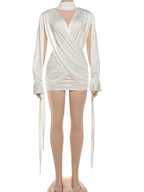 Elegant Choker Neck Cut-Out Twist Front Short Dress Holiday Outfits Women Hollow Out Ruched Party Dress Female Vestidos