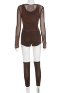 Casual Womens Sheer Mesh Co-Ord Set 4 Pieces Outfits Sexy Night Out Overalls Female Clubwear Suits Set with Socks