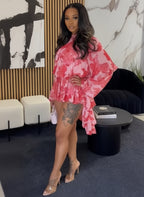 Luxury Girl Tropical Print Oversize Rcuhed Blouse and Matching Shorts Set 2 Piece Holiday Outfits Beach Set Streetwear