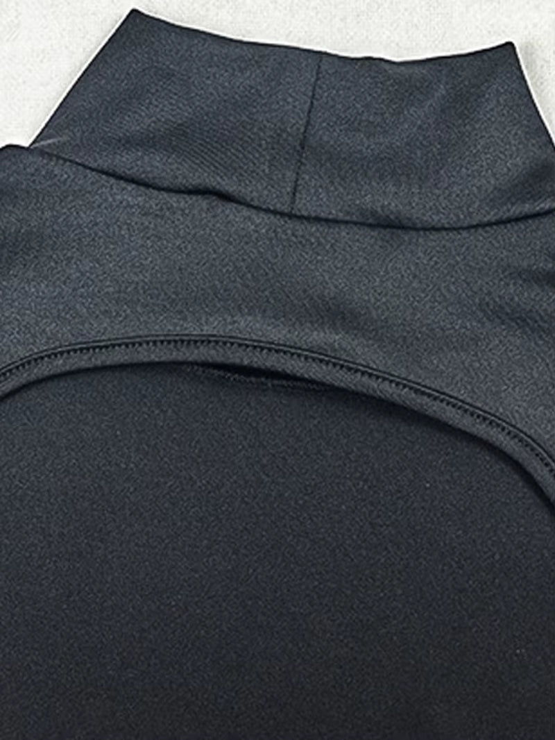 Perfect Mock Neck Open Back Sheer Mesh Ruched Maxi Dress Womens Long Sleeve Pleated Night Out Dress Female Vestidos