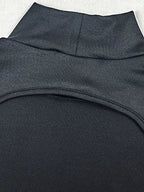 Perfect Mock Neck Open Back Sheer Mesh Ruched Maxi Dress Womens Long Sleeve Pleated Night Out Dress Female Vestidos