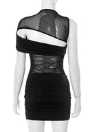 Women'S Sheer Mesh Patchwork Cut-Out Slim Short Dress Glam See-Though Ruched Party Dresses Night Out Vestidos Clubwear