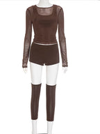 Casual Womens Sheer Mesh Co-Ord Set 4 Pieces Outfits Sexy Night Out Overalls Female Clubwear Suits Set with Socks