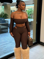 Womens off Shoulder Crop Top and Cut-Out Legging Suits Set 2 Piece Outfits Night Out Set Sporty Overalls Sexy Clubwear