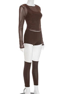 Casual Womens Sheer Mesh Co-Ord Set 4 Pieces Outfits Sexy Night Out Overalls Female Clubwear Suits Set with Socks