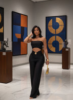 Glamours off Shoulder Cut-Out Metal Palazzo Jumpsuit One Piece Outfits Glam Strapless Night Out Rompers Club Overalls